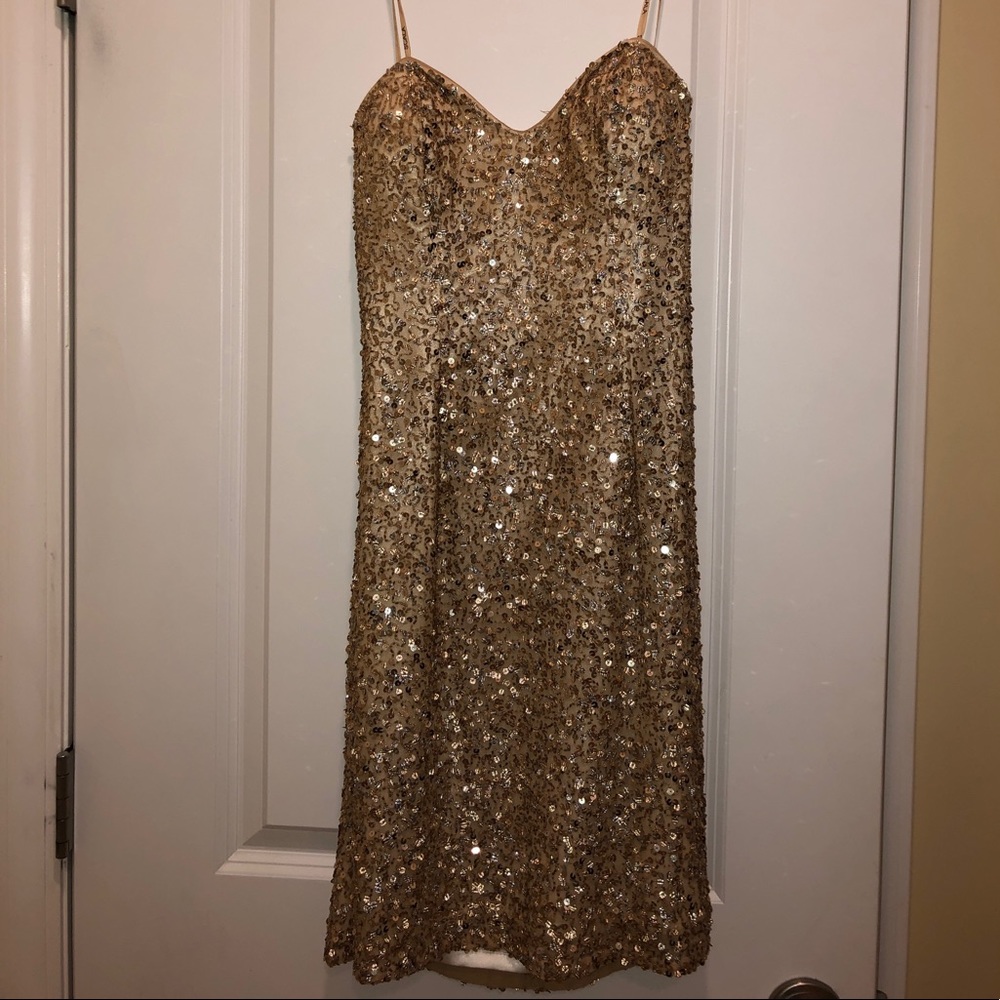 Strapless Gold silk and sequence mini dress